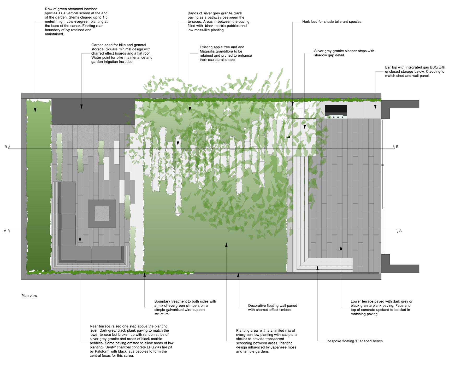 Proposal drawing for South London Garden by James Aldridge Landscape and Garden Design